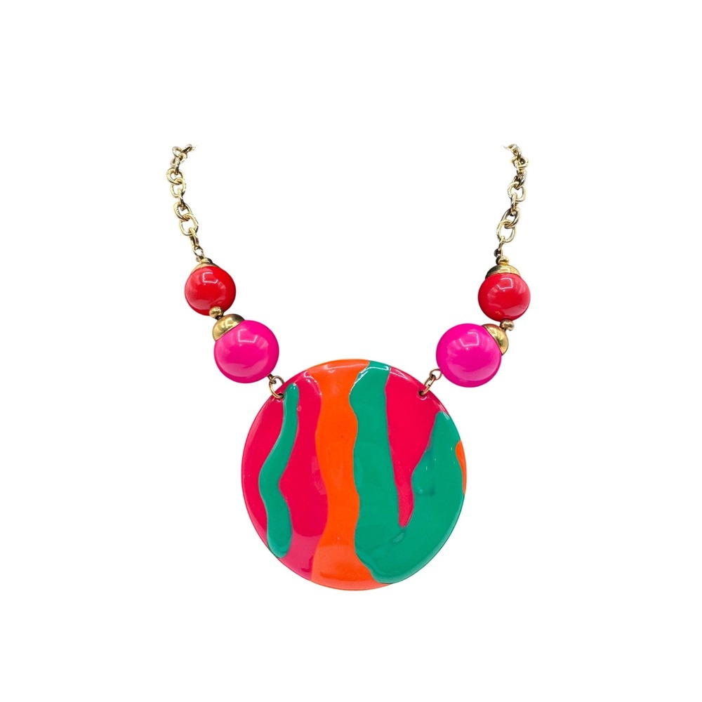 Retro Y2K 80s Pink Green Orange Necklace Women's‎ Abstract Enamel Pendant